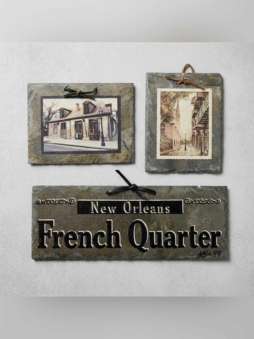 Vintage New Orleans French Quarter Historic Slate Roof Tile Art - Set of 3